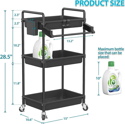 SPACEKEEPER Rolling Storage Cart, 4-Tier Bathroom Organizer Utility Cart Laundry Room Organization Mobile Shelving Unit with Towel Rack, Lockable Wheel, Hooks & Cup for Kitchen Bedroom Office, White