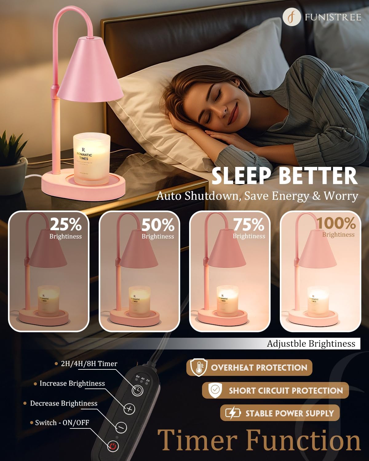 Candle Warmer Lamp Wood with Timer, Dimmable Electric Candle Lamp Warmer for Jar Candles, 2*35 Watt Bulb, Mothers Day Birthday Gifts for Women Men, Decorative Wooden Candle Lamp for Bedroom Home Decor