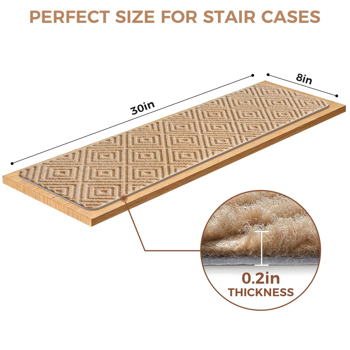 BAGAIL 15 Pack Non-Slip Stair Treads for Wooden Steps, 8"x30" Peel and Stick Carpet Stair Runners, Machine Washable Indoor Step Covers with No-Residue Adhesive for Dogs, Kids & Elderly - Bluish Grey