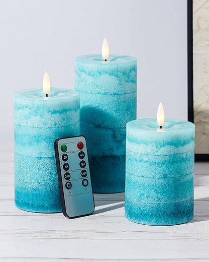 Stmarry White Flameless Candles with Remote and Timer, Real Wax Made LED Pillar Candles Battery Operated with 3D Flickering Flame - 3" x 4",5",6" - Set of 3