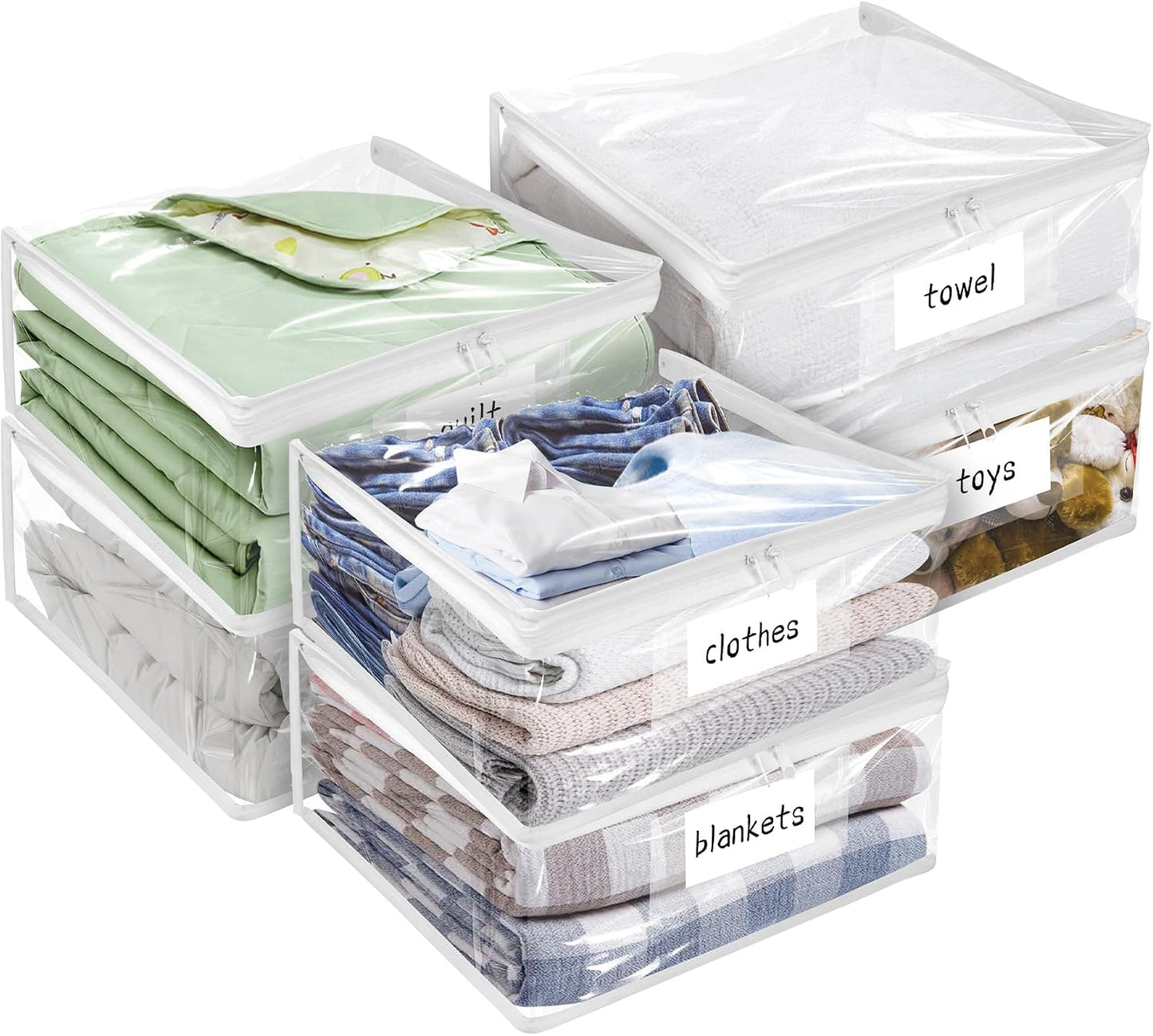 Plastic Storage Bags with Easy-Glide Zipper, Pack of 8, Durable Clear Vinyl Zippered Storage Bags for Clothes Sweaters Comforters Blankets Sheets Bedding (15.7 x 13.8 x 3.9 Inch, White)