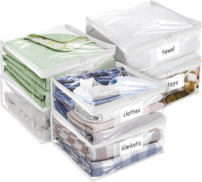 Plastic Storage Bags with Easy-Glide Zipper, Pack of 8, Durable Clear Vinyl Zippered Storage Bags for Clothes Sweaters Comforters Blankets Sheets Bedding (15.7 x 13.8 x 3.9 Inch, White)