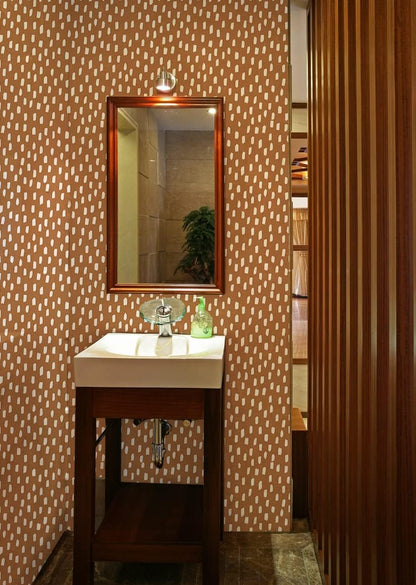 HAOKHOME Peel and Stick Wallpaper Boho Modern Dots Wall Paper Removable for Bathroom Caramel/White Contact Paper 17.3in x 9.8ft