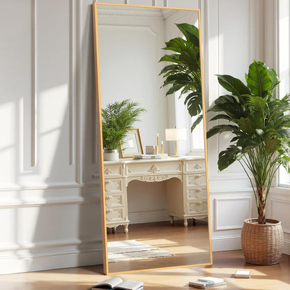 OLIXIS 64"x 21.5" Arched Mirror Full Length, Full Body Mirror with Stand, Hanging or Leaning for Wall, Floor Standing with Shatter-Proof Glass for Bedroom, Living Room, Long, Black
