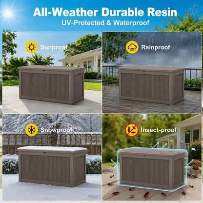 320 Gallon Outdoor Storage Box Resin Deck Box All Weather Waterproof Large Lockable Storage Container Deck Box for Patio Furniture, Garden Tools, Lockable, Black