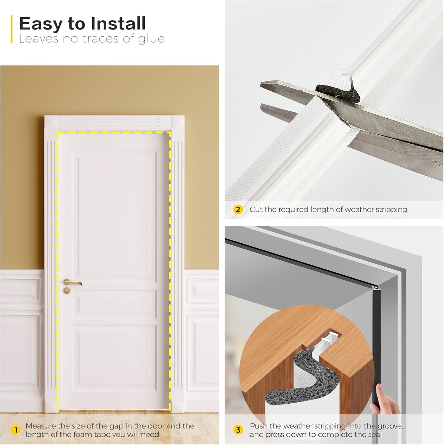 Weather Stripping Door Seal Strip - Soundproof Q-Shaped Foam for Exterior Door Frame, Large Gap Seal, Noise Cancelling, Easy to Install (Black, 26FT)