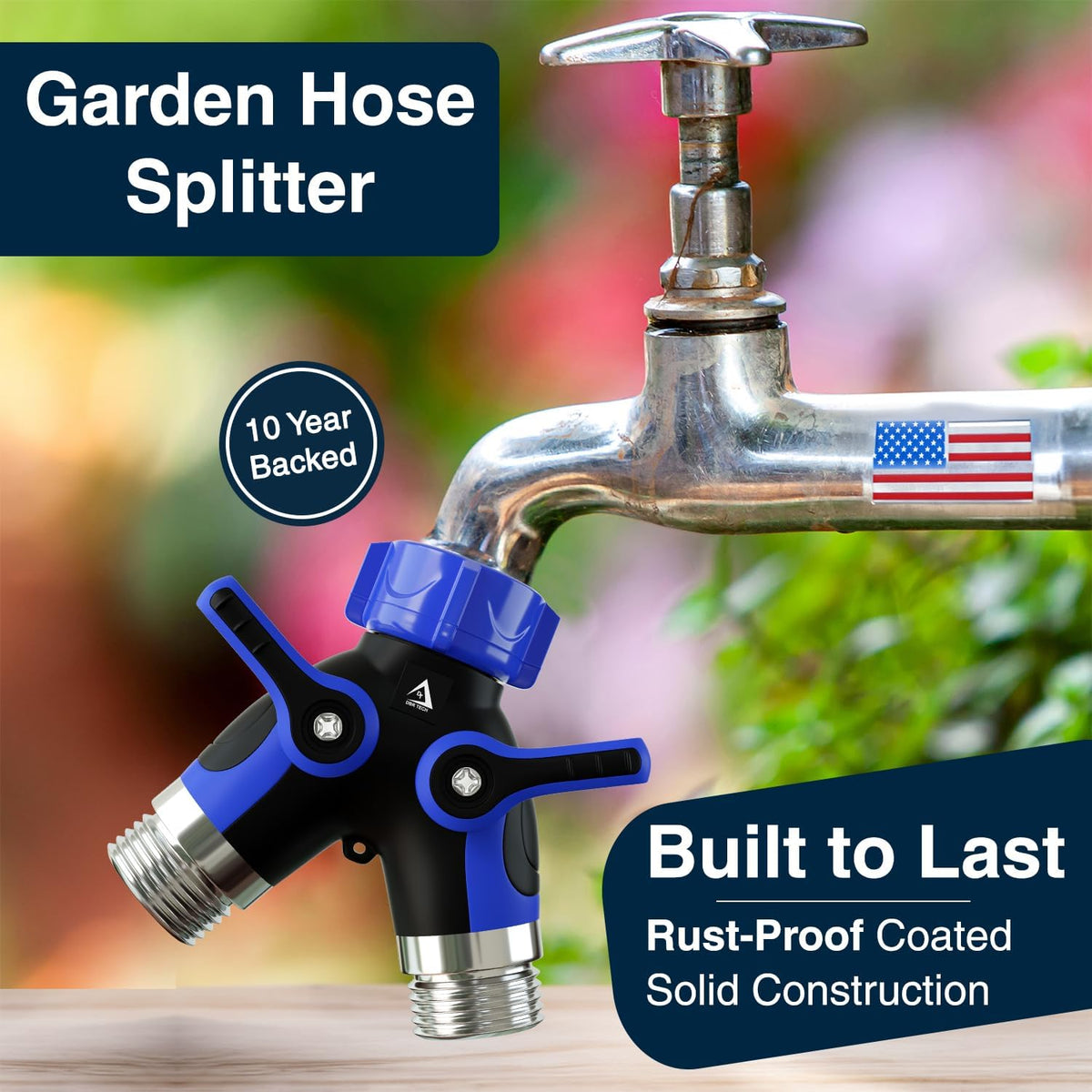 DBR Tech® Hose Splitter 2 Way, Heavy Duty Metal Connector, Two Way Garden Hose Splitter, High Flow Spigot Faucet Bib Adapter, Solid Double Y Shut Off Valve for Outdoor Gardening Hoses, Orange