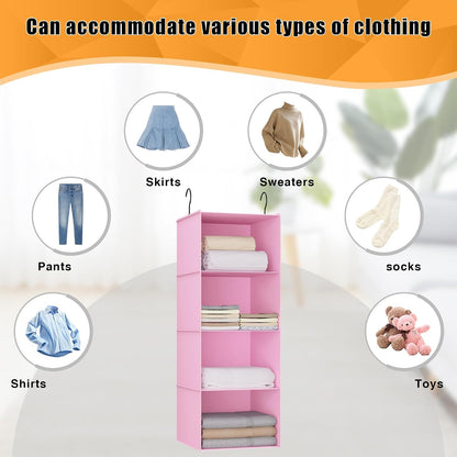 Hanging Closet Organizer 3-Shelf, Oxford Fabric Wardrobe Storage, Gray | Easy-mount foldable design holds clothes, handbags, shoes & accessories; washable Oxford fabric, sturdy and space-saving.