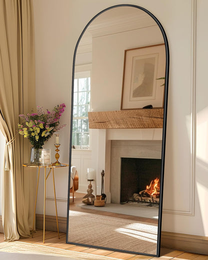 Full Length Mirror with Stand, 71"x28" Arched Full Body Large Stand Up Aluminum Frame Floor Standing Mirror, Freestanding Hanging Leaning Mounted for Bedroom Living Room Entryway Gold