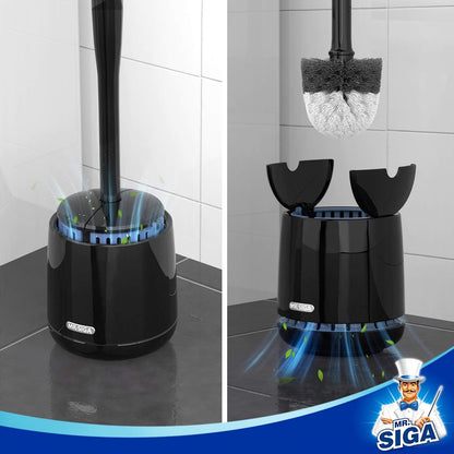 MR.SIGA Toilet Bowl Brush and Holder, Premium Quality, with Solid Handle and Durable Bristles for Bathroom Cleaning, White, 1 Pack