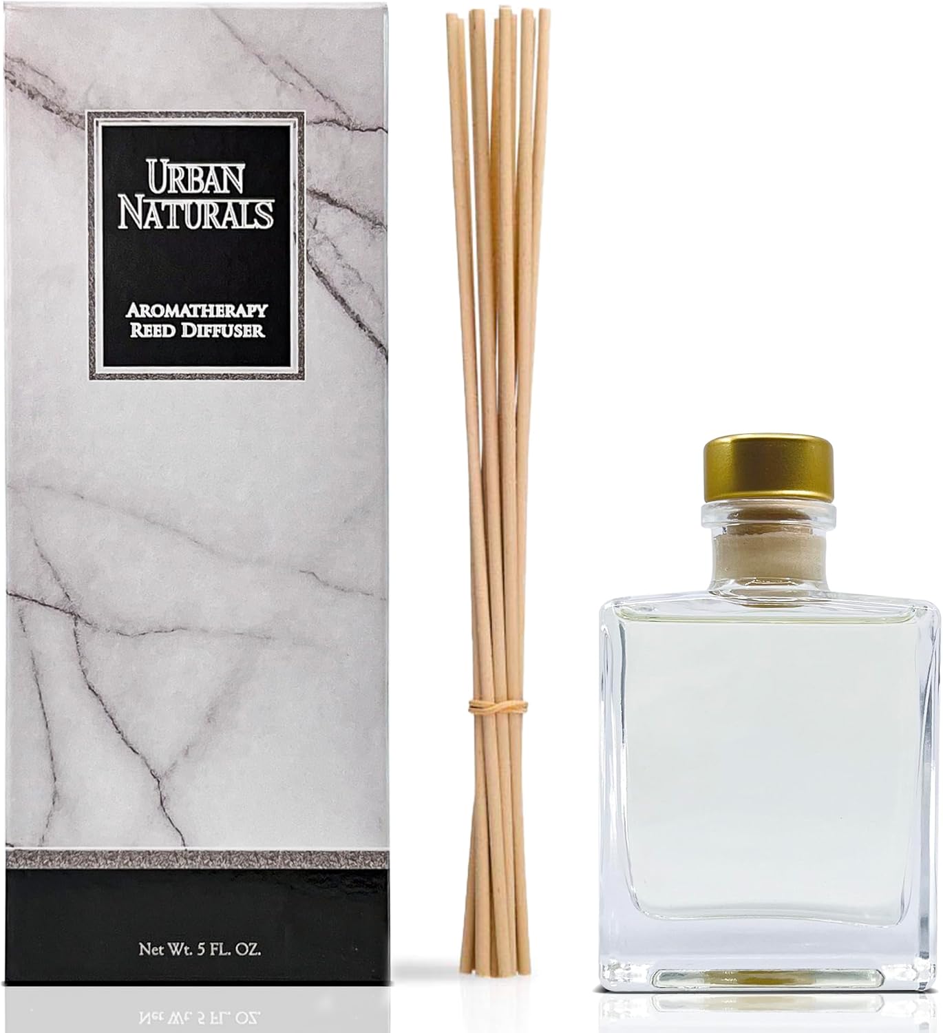 Urban Naturals Smoked Vanilla Reed Diffuser Set with Vanilla Bean, Sandalwood & Leather – 5 Ounce Sleek Black Rectangular Refillable Glass Bottle – Made in the USA