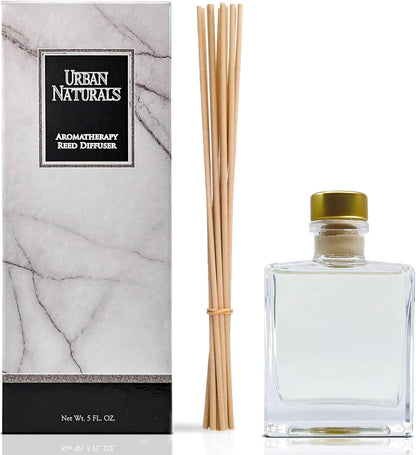 Urban Naturals Smoked Vanilla Reed Diffuser Set with Vanilla Bean, Sandalwood & Leather – 5 Ounce Sleek Black Rectangular Refillable Glass Bottle – Made in the USA