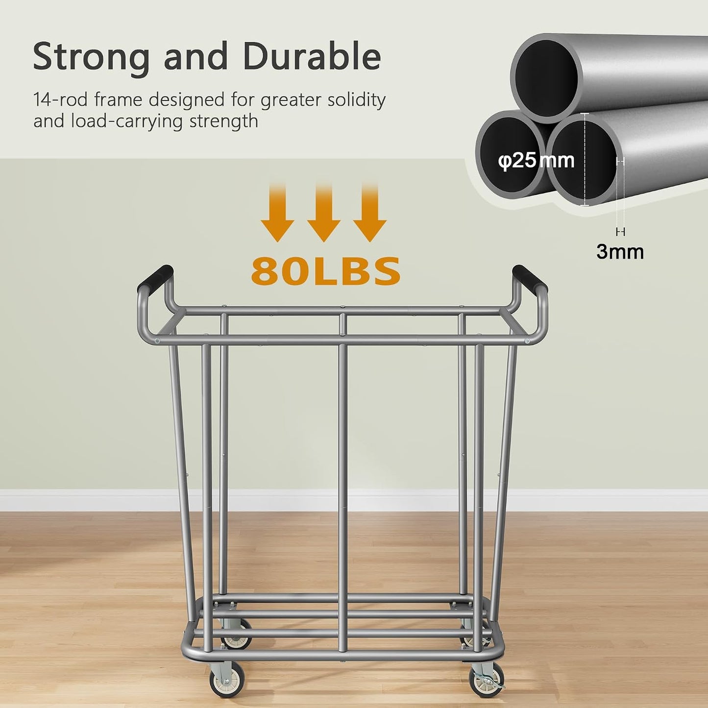 Gewudraw Large laundry hamper with Wheels, 3 Bag Big Rolling Laundry Hamper Sorter Cart, Extra Large Laundry Clothes Hamper, Heavy Duty Laundry Basket Organizer for Laundry Room,Bathroom,Black