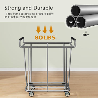 Gewudraw Large laundry hamper with Wheels, 3 Bag Big Rolling Laundry Hamper Sorter Cart, Extra Large Laundry Clothes Hamper, Heavy Duty Laundry Basket Organizer for Laundry Room,Bathroom,Black