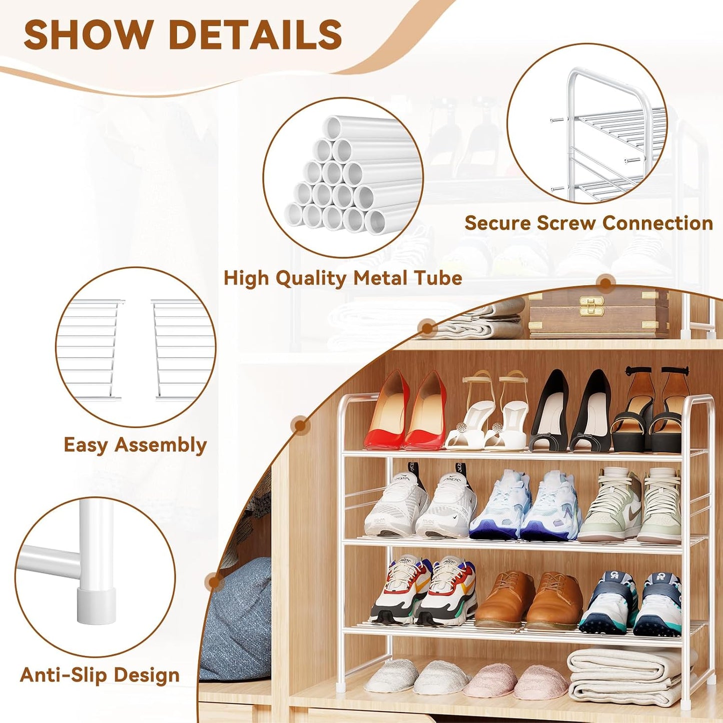 Simple Shoe Rack 2 Tier 27 Inch Wide, Heavy Duty Metal Closet Shoe Organizer Shelf for Entryway, Front Door, Black