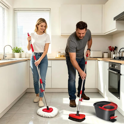 Spin Mop Replace Head for EasyWring 1 Tank,Upgraded Scrub Brush Replacement Head Compatible with Ocedar, 4 Microfiber Refills, 1 Handle, 1 Base and 1 Cleaning Brush Combo Set