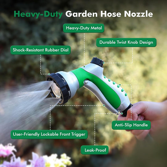 RESTMO Garden Hose Nozzle, Heavy Duty Metal Water Hose Nozzle for Outdoor | 6 Adjustable Spray Patterns, High Pressure Sprayer with Front Trigger Flow Control, Ideal for Plants & Lawns, Cars & Pets