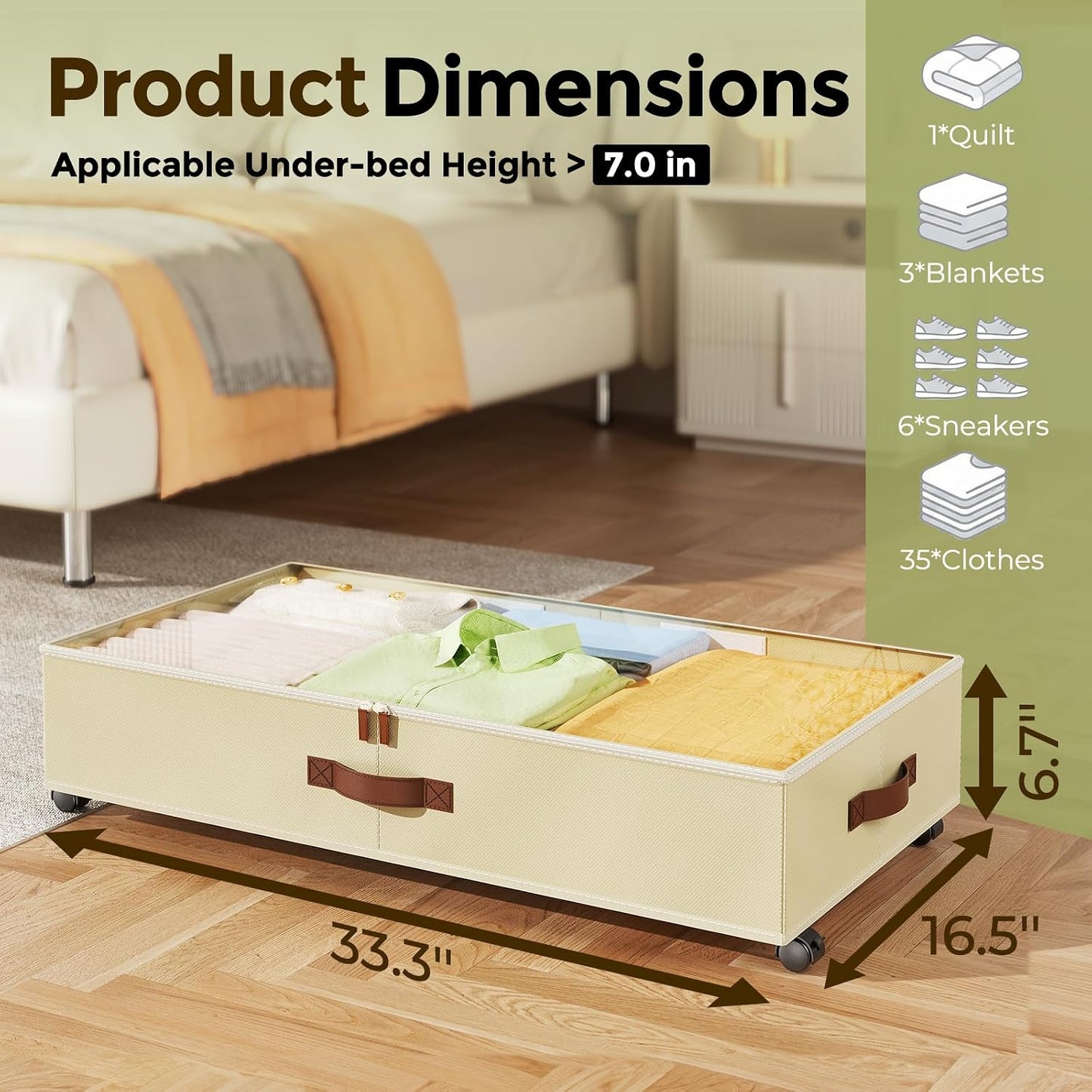 LAMU Under Bed Storage with Wheels, 2 Pack Under Bed Storage Containers with Clear Lids & Label, Rolling Under Bed Drawers for Clothes, Shoes, Blankets, Black