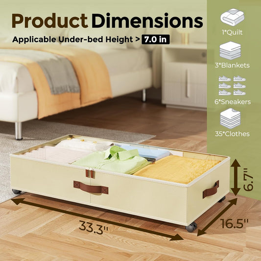 LAMU Under Bed Storage with Wheels, 2 Pack Under Bed Storage Containers with Clear Lids & Label, Rolling Under Bed Drawers for Clothes, Shoes, Blankets, Black