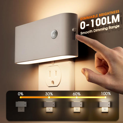 Briignite Motion Sensor Night Light, 2 Pack Motion Activation Night Lights Plug into Wall, Auto On Off, 0-100LM Dimmable Night Light Plug in, 3000K Warm White LED Nightlight for Kids Bedroom Hallway