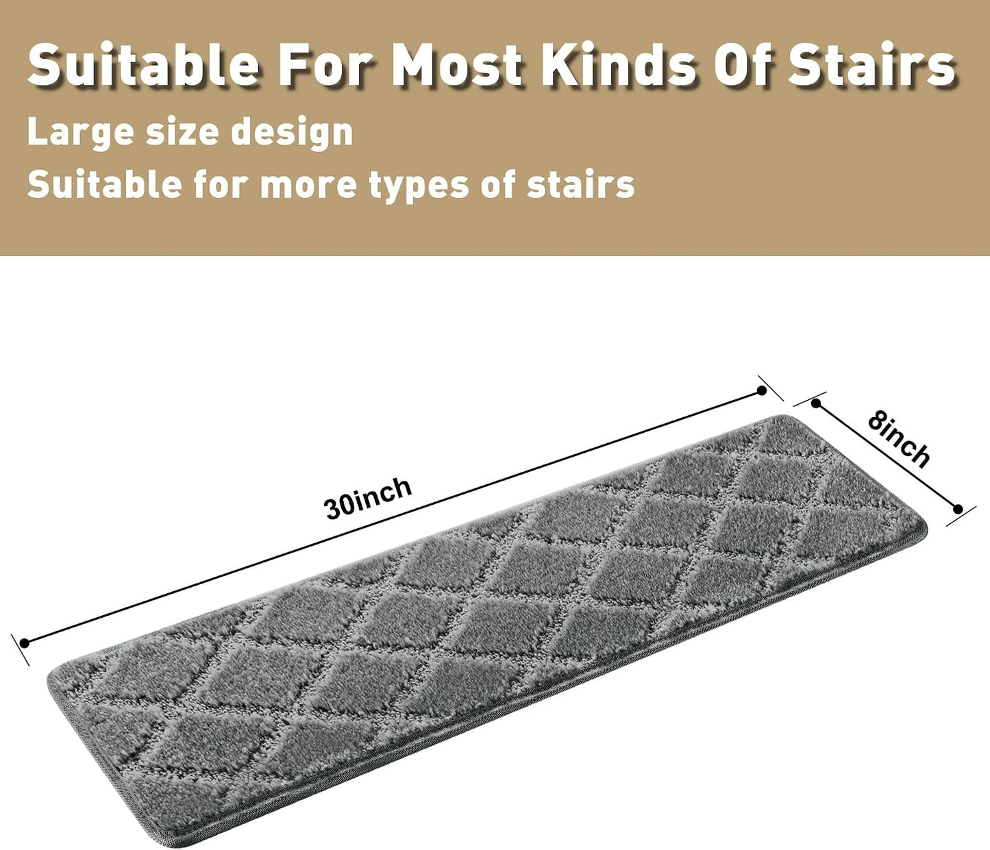 PURE ERA Carpet Stair Treads Tape Free Non Slip Indoor Stair Carpet Stair Protectors Pet-Friendly Non-Slip Skid Resistant Washable Reusable 8" x 30"(2 Pieces,Black)