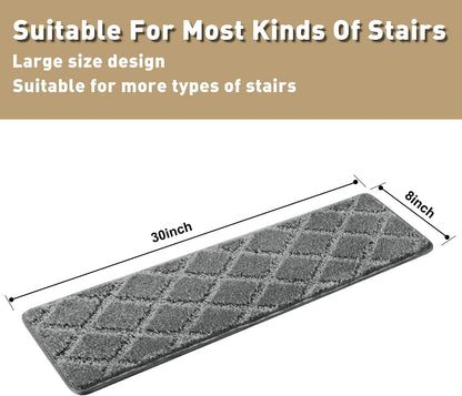 PURE ERA Carpet Stair Treads Tape Free Non Slip Indoor Stair Carpet Stair Protectors Pet-Friendly Non-Slip Skid Resistant Washable Reusable 8" x 30"(2 Pieces,Black)