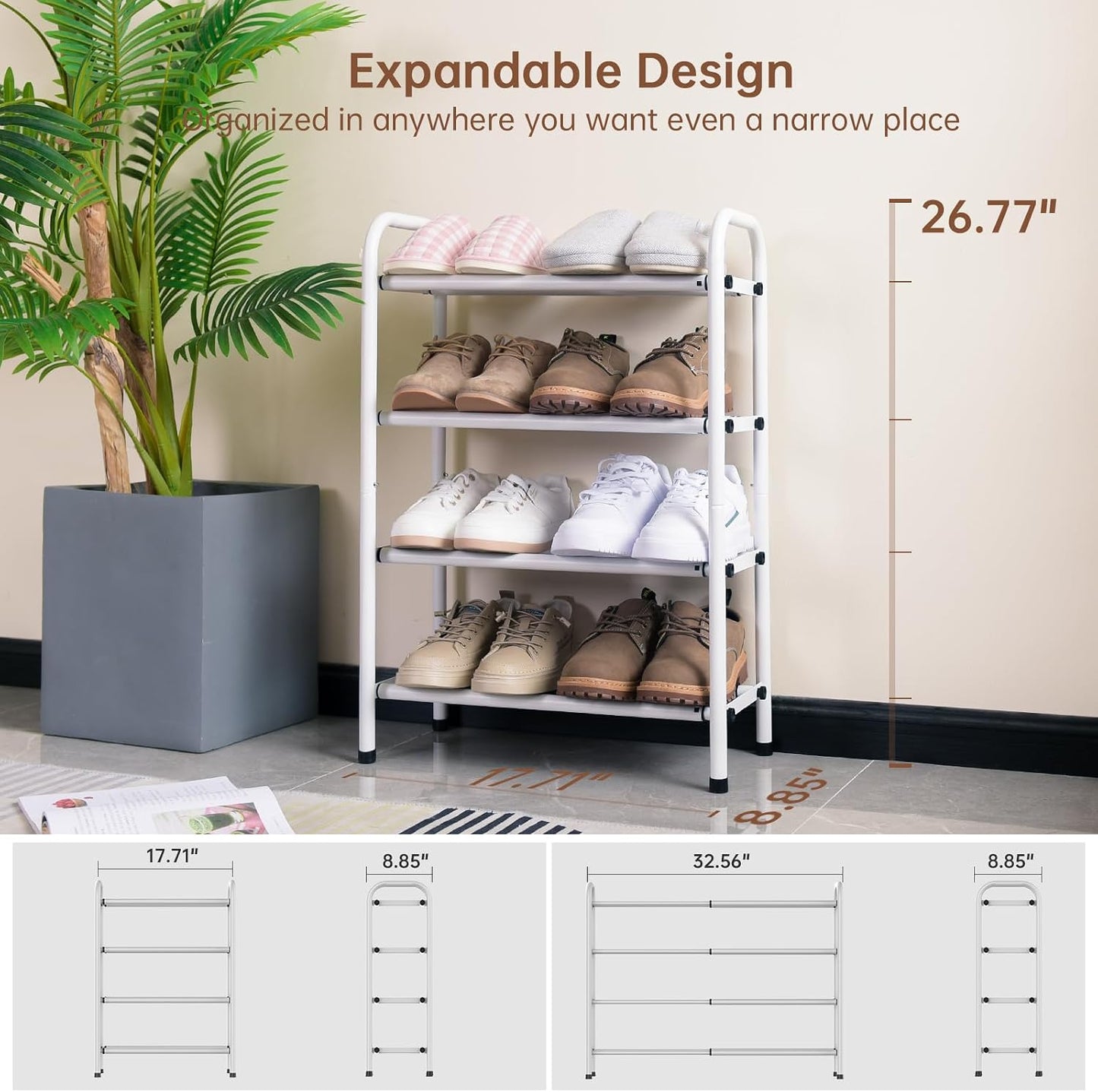 Gonfoam Shoe Rack for Closet, Expandable Shoe Organizer Storage Shelf, Adjustable Metal Free Standing Small Closet Shoe Rack for Entryway, Doorway (2-Tier Black)