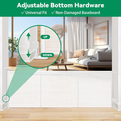 Reinforced 50" Wide Retractable Baby Gates for Doorways, Retractable Dog Gate for Stairs with Support Rods – Prevent Crawling Under, Outdoor Indoor Mesh Baby Gate Retractable Gates for Dogs, White