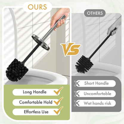 Toilet Bowl Brush and Holder Set 2 Pack with 4 Extra Brush Heads | Extra Long Handle with Splash Guard Cover, Tool-Free Installation, Bathroom Space-Saving, Cleaner Sets for Apartments, RV (White)