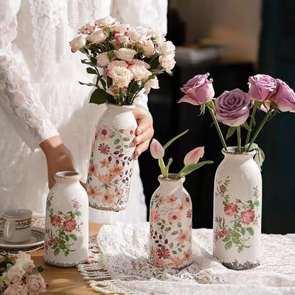Rustic Ceramic Vase Set of 3 - Beige Rustic Vases for Flowers,Farmhouse Flower Vases for Home Decor,Small Decorative Vase Set for Living Room,Table Shelf,Centerpieces and Fireplace Decorations