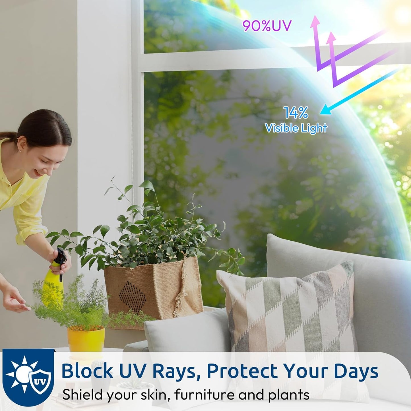 rabbitgoo Window Privacy Film, Decorative Stained Glass Window Film, Sun Blocking Glass Clings, Renter-Friendly Static Cling Frosted Sticker Covering for Home Door, Rainbow Tulip 17.5" X 78.7"