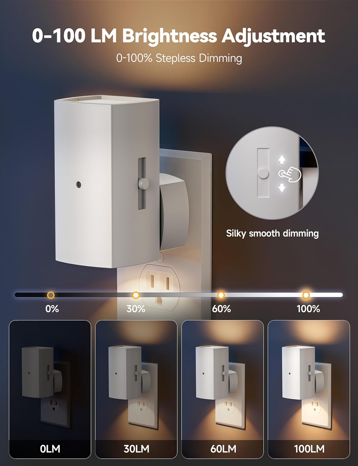 Brightown 2 Pack Night Lights Plug Into Wall, Modern Night Light with Rotating Plug, Dusk to Dawn Sensor, 0-100LM Stepless Dimming Nightlights, Home Decor for Hallway Bedroom Bathroom, Soft White