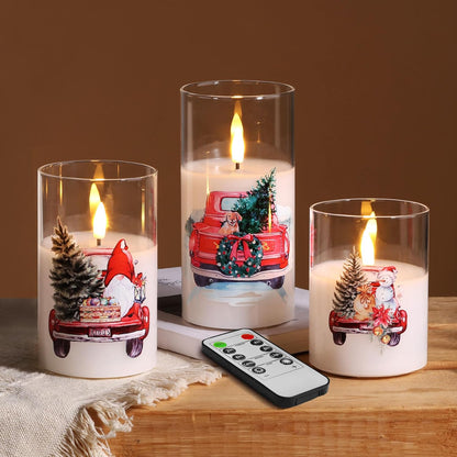 Eywamage Gold Glass Flameless Pillar Candles with Remote, Flickering Christmas LED Candles Battery Operated Set of 3
