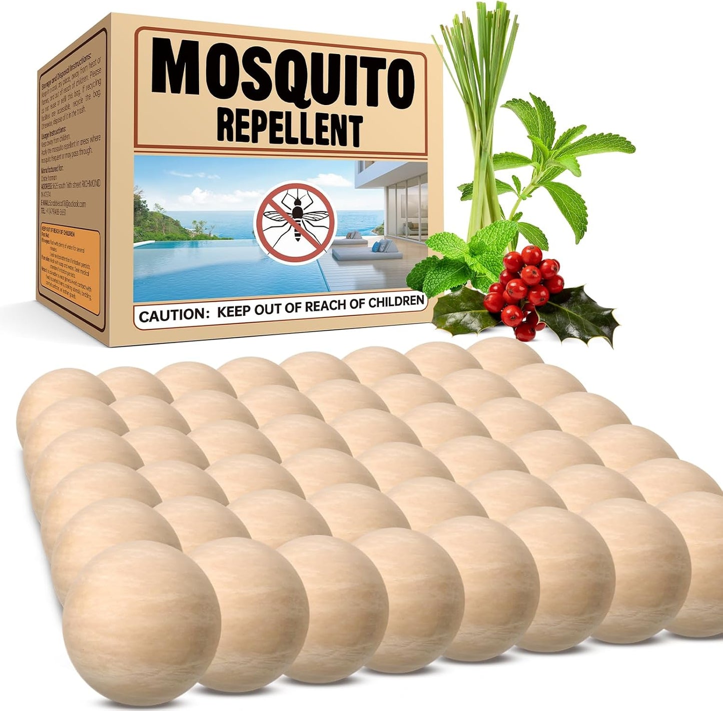 Mosquito Repellent for Patio, Mosquito Repellent 36 Balls for Indoor Use, Natural Mosquito Control for Yard Garden, Camping - Long Lasting Outdoor Mosquito Deterrent for Room