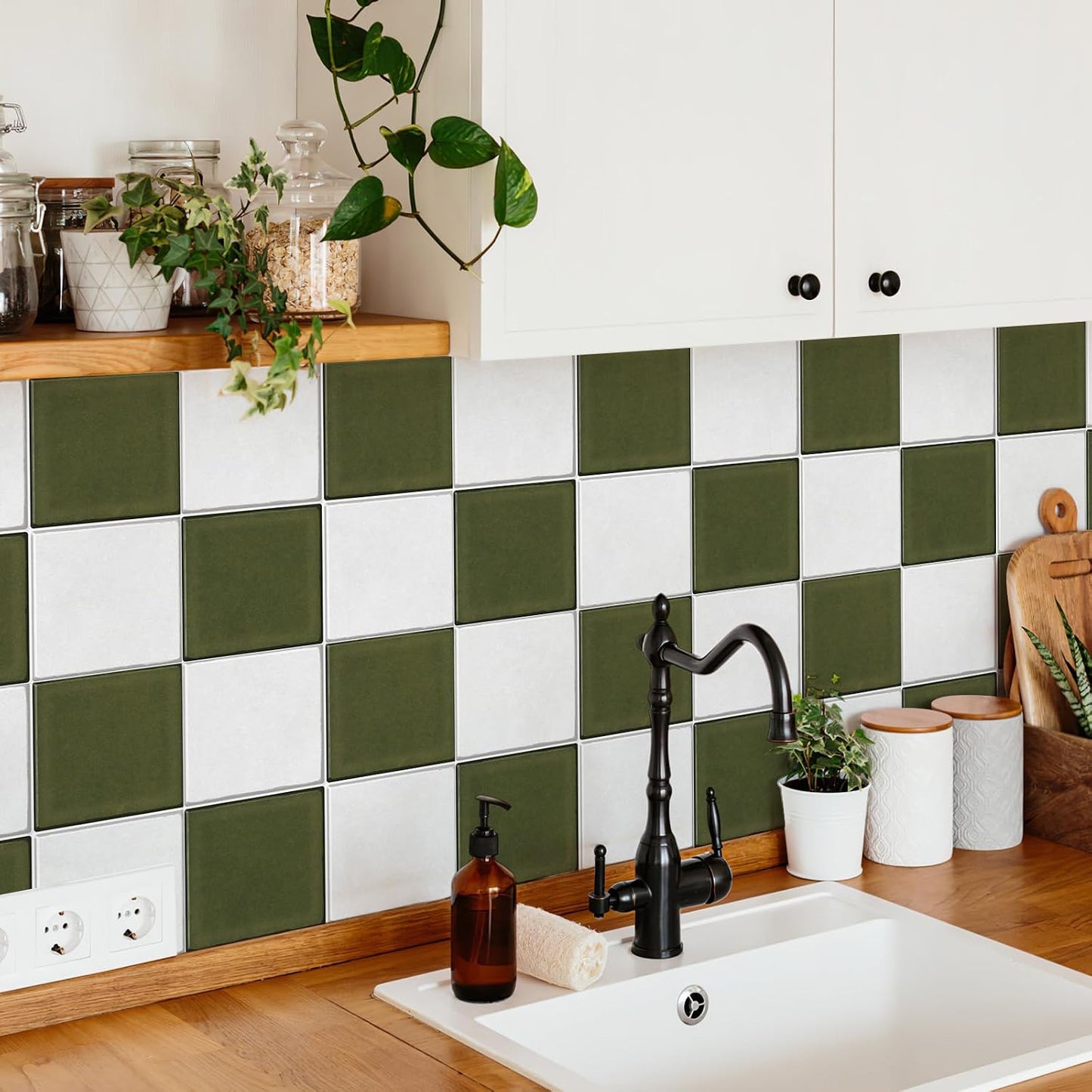 10 Sheets Thicker Design Peel and Stick Backsplash, 3D Self Adhesive Peel and Stick Wall Tile Backsplash for Kitchen, Bathroom, 12"x12", Light Green