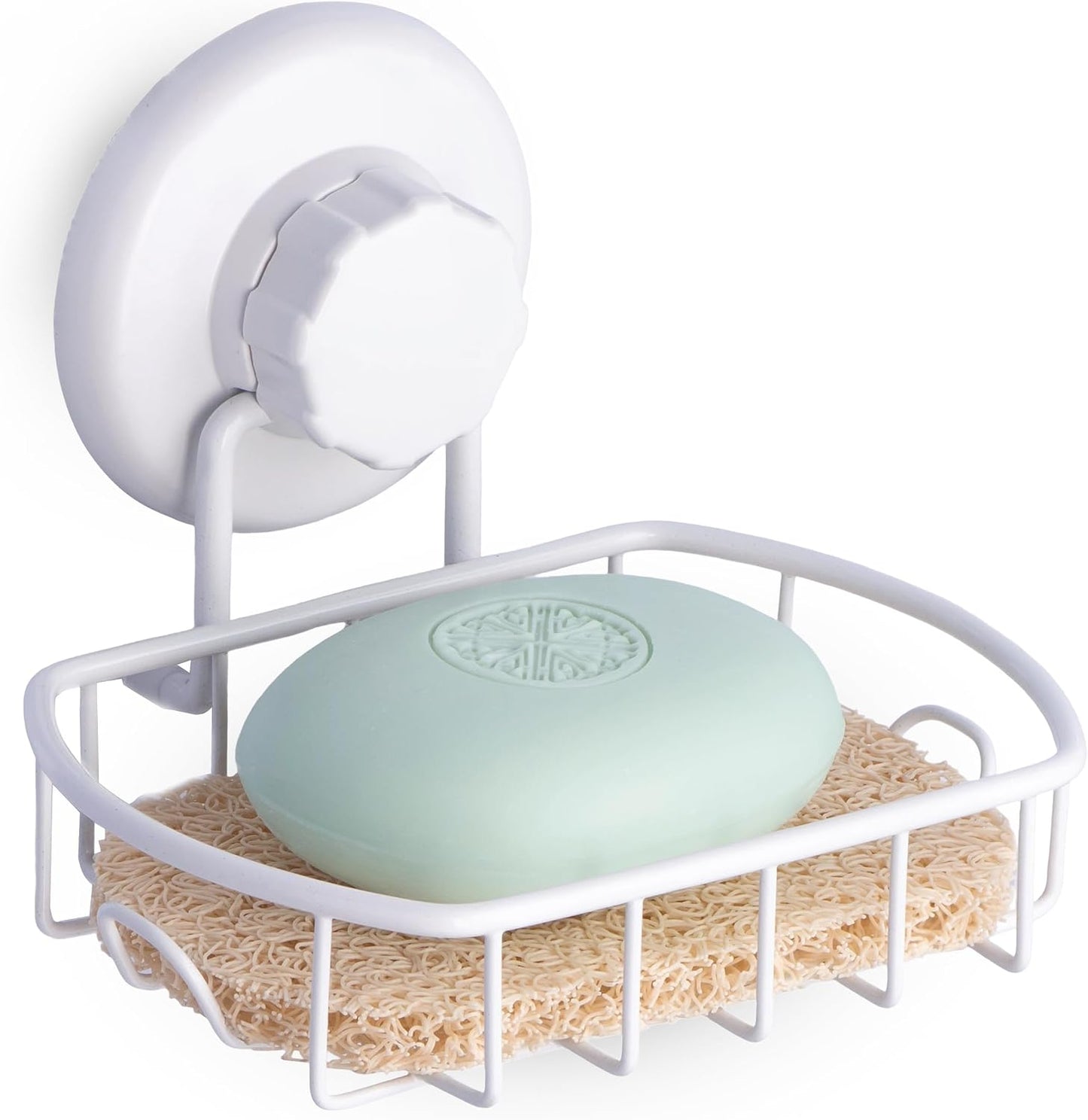 HASKO Suction Cup Soap Dish for Shower Wall, Rustproof Stainless Steel Shower Soap Holder for Bathroom with Hooks and Soap Saver, Includes Optional No Drill Adhesive Mount, Silver