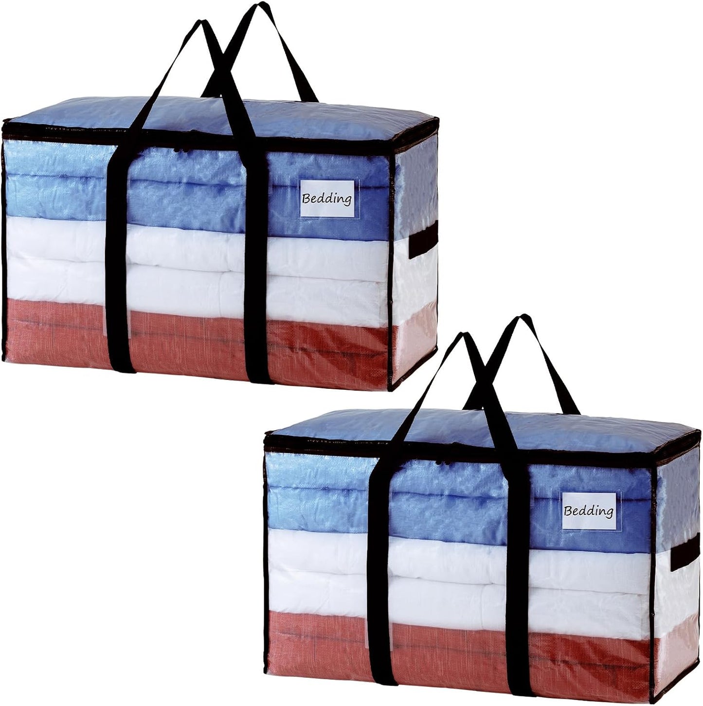 TAILI Extra Large Moving Bags, 4 Pack Blue Heavy Duty Totes For Storage with Visible Window, Wrap Around Handles, Storage Bags for Space Saving, Alternative to Moving Boxes