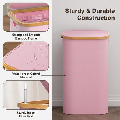 160L Laundry Hamper with Lid, 3 Section Laundry Basket with 3 Removable Bag | Clothes Hampers for Laundry with Bamboo Frame Handle, Large Dirty Clothes Hamper for Laundry Room, Bathroom, Bedroom, Black