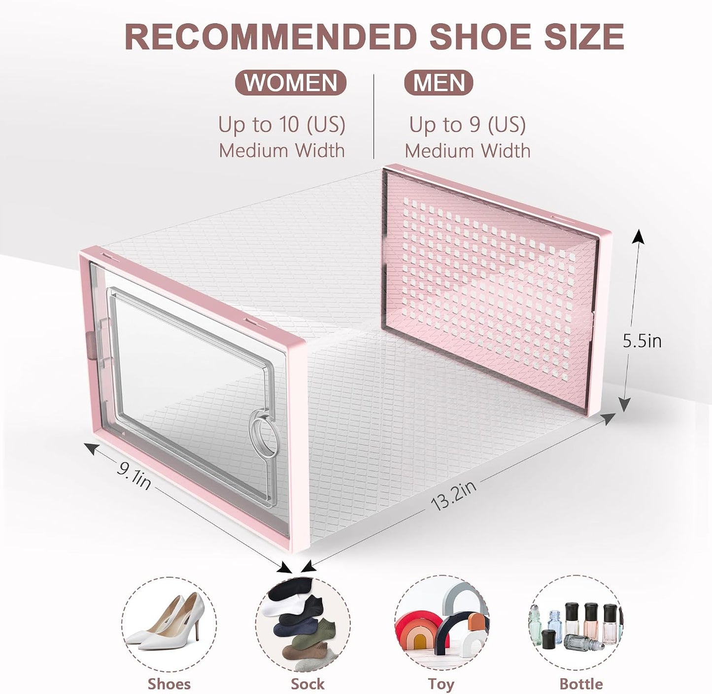 Kuject 12 Pack Large Shoe Boxes, Clear Stackable Containers with Lids,Black | Shoe organizers for closet & entryway, under-bed,Drop-front design fits women's size 10