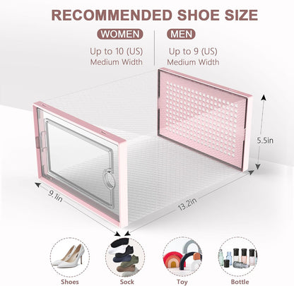 Kuject 12 Pack Large Shoe Boxes, Clear Stackable Containers with Lids,Black | Shoe organizers for closet & entryway, under-bed,Drop-front design fits women's size 10