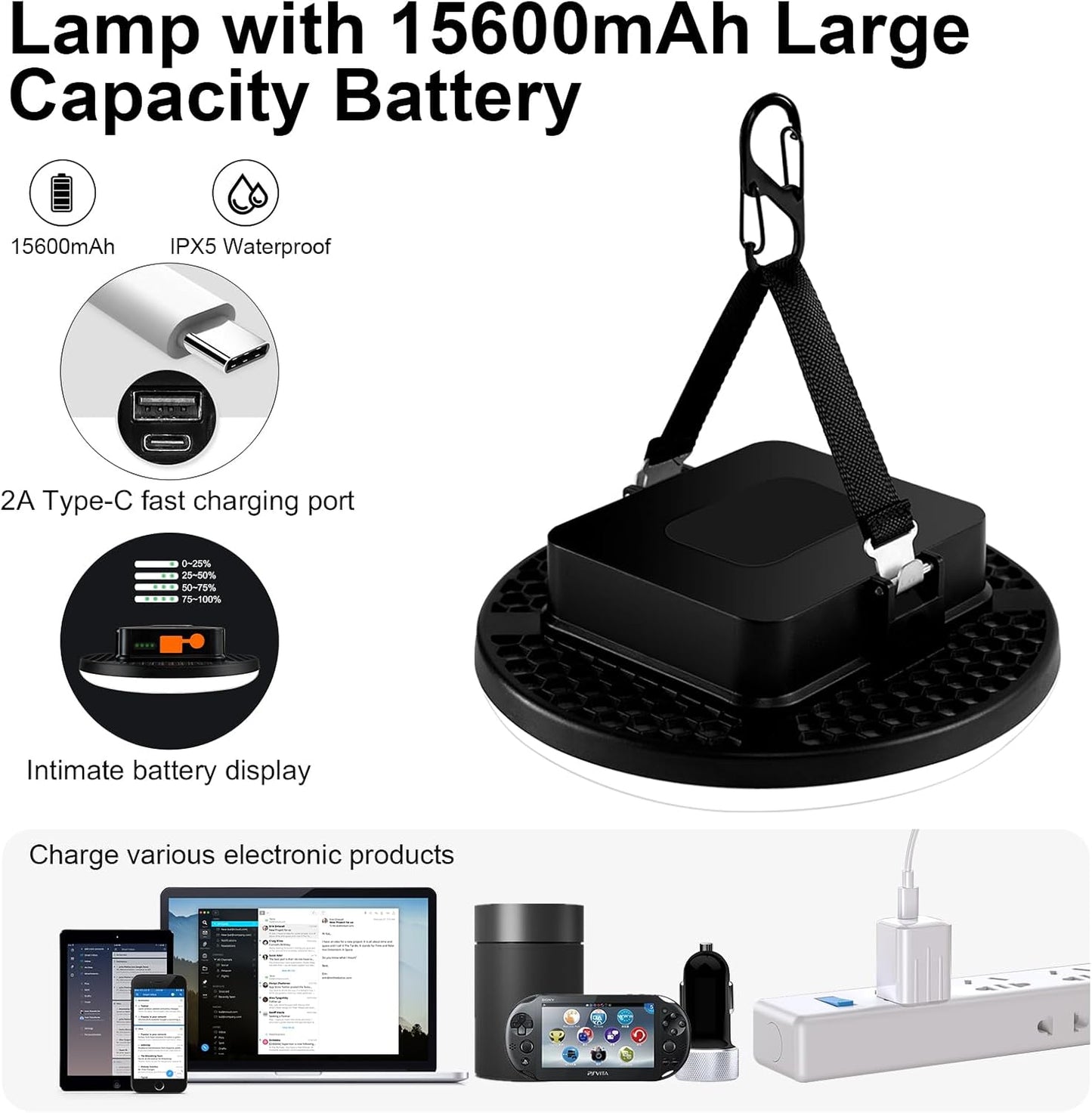 4000LM Flashlight Portable LED Camping Lantern Light 30W with Digital Display and Magnet , IPX5 Waterproof Tent Lights Light for Parents Christmas Gift