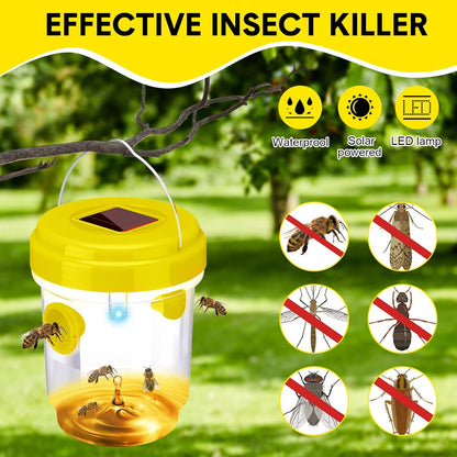 Wasp Trap Solar Powered Bee Trap Reusable Fly Traps Outdoor Hanging Wasp Killer with UV LED Light Flying Insects Bee Killer for Indoor Outside Patio Garden Home (6, Yellow)