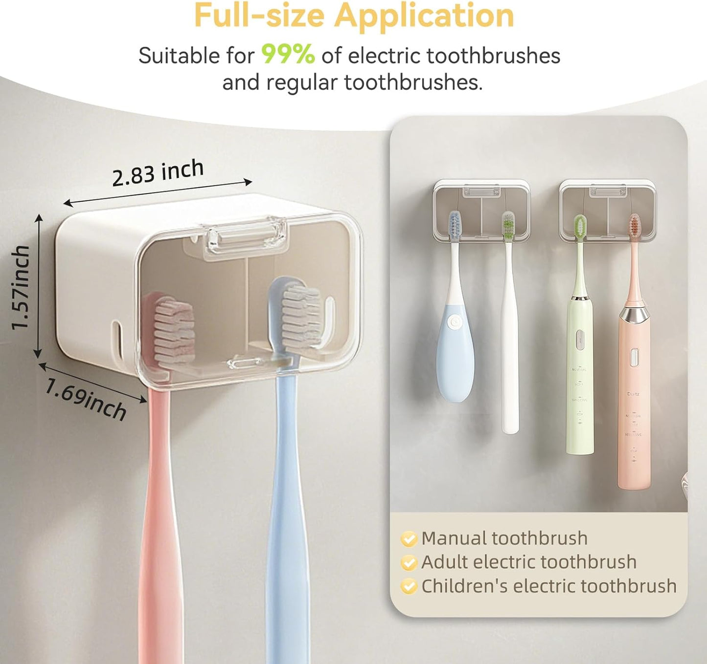 MOPMS Toothbrush Holders for Bathrooms【2 Slot Independent Compartment Design】 2PCS Electric Toothbrush Holder Wall Mounted for Shower, Toothbrush Dispenser Storage Organizer with Cover for Family