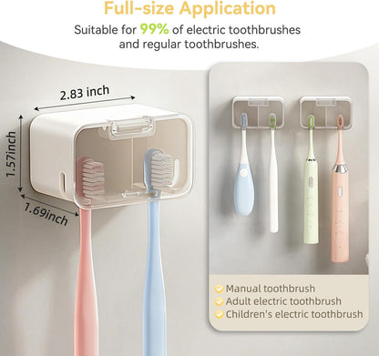 MOPMS Toothbrush Holders for Bathrooms【2 Slot Independent Compartment Design】 2PCS Electric Toothbrush Holder Wall Mounted for Shower, Toothbrush Dispenser Storage Organizer with Cover for Family