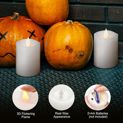 3x4 Flickering Flameless Candles Set of 3,Real Wax Pillar LED Candles,with Timer,4 inch Flameless Candles with Remote,for Party Wedding Holiday Home Decor,Ivory
