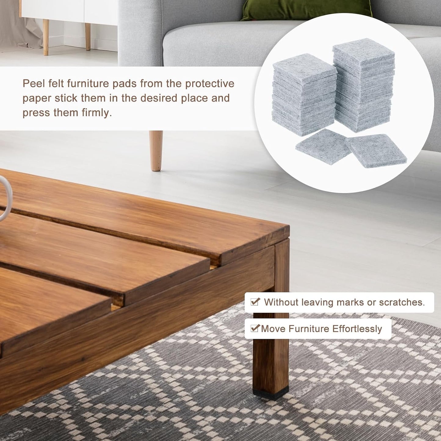 uxcell Furniture Pads, 24Pcs 1.5" - Square Self Adhesive Felt Furniture Pads, Floor Protectors for Furniture Feet Chairs Legs Hardwood Floors (Black)