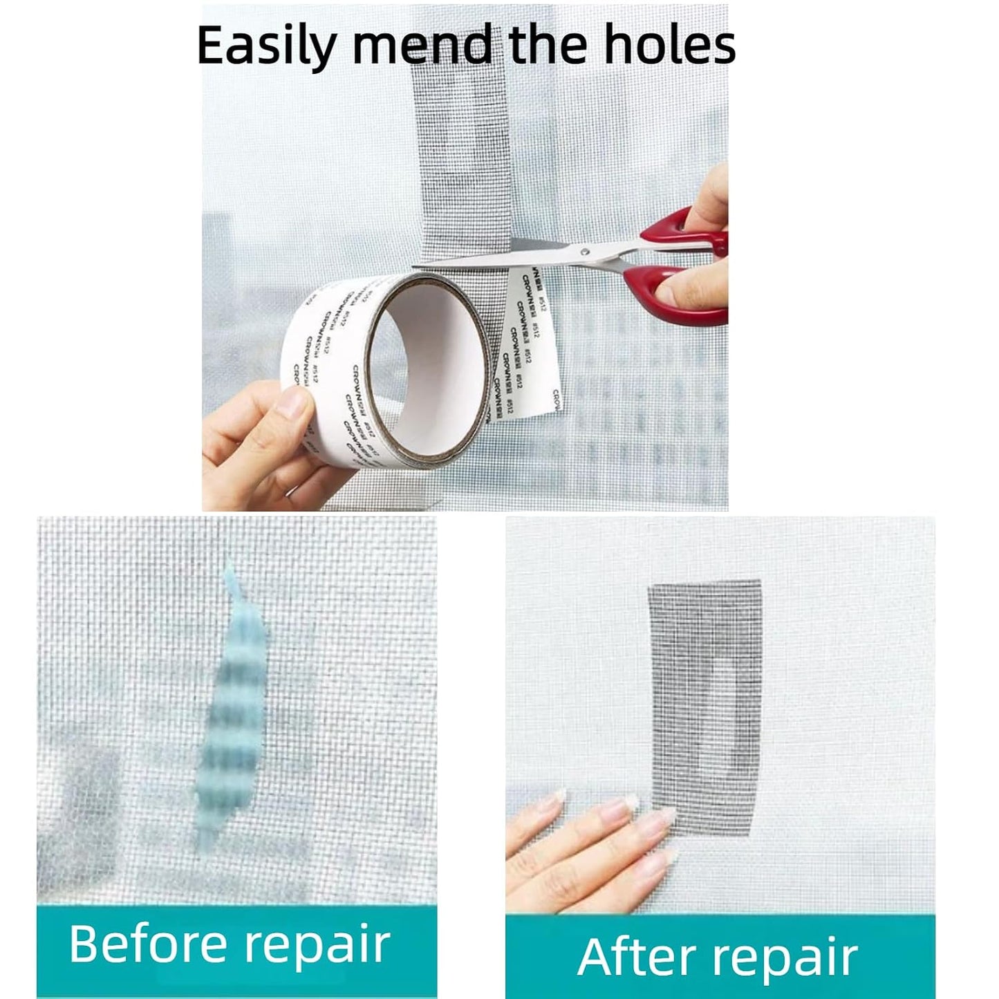 Strong Adhesive Window Screen Repair Tape Self-Adhesive Mesh Patch for Doors & Windows, Heavy Duty Fiberglass Kit for Fixing Tears & Holes – Easy to Cut (Black,1pcs)