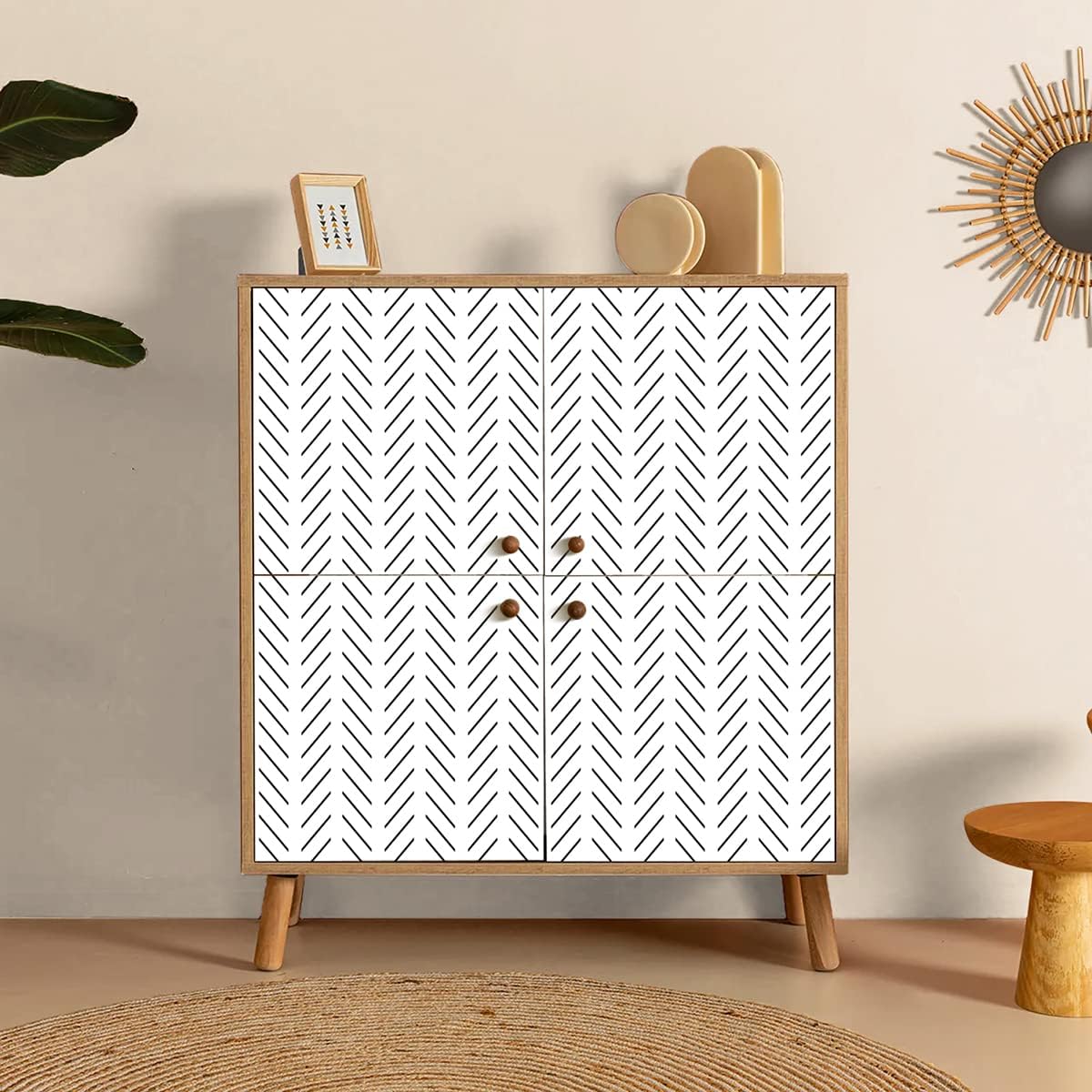 Erfoni Black and White Peel and Stick Wallpaper Modern Herringbone Contact Paper Bathroom 17.7inch x 118.1inch Geometric Removable Wallpaper Peel and Stick Self Adhesive Contact Paper for Accent Wall