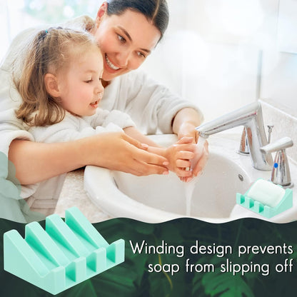 Cunhill 2 Pieces Silicone Soap Dish Self Draining Soap Dish Shower Waterfall Bar Soap Holder Tray with Drain Soap Saver for Kitchen Bathroom Accessories (Black)