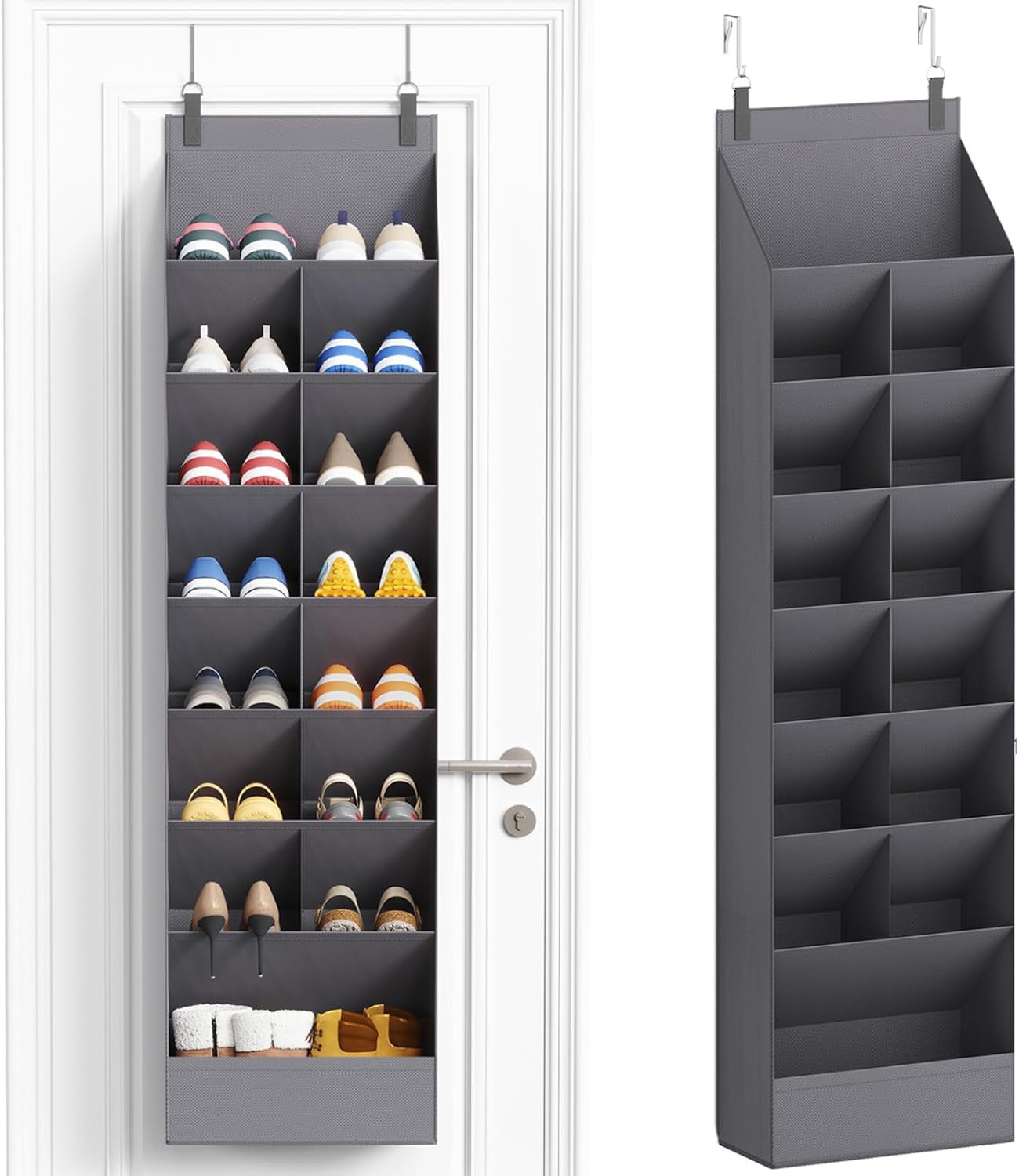 Lifewit 6 Tier Over the Door Shoe Organizer with 11 Large Deep Pockets, Fabric Hanging Shoes Shelf for Closet, Dorm Storage, Fit Up to 12 Pair Shoe Rack Holder for Sneakers, Boots, Gray